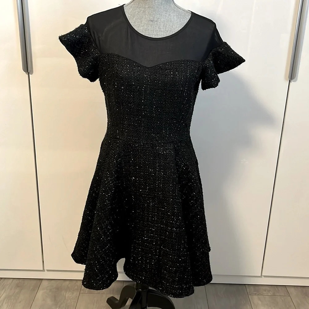 BEDO NWOT Flared Boucle Sheer Detail Dress Lined, Size M